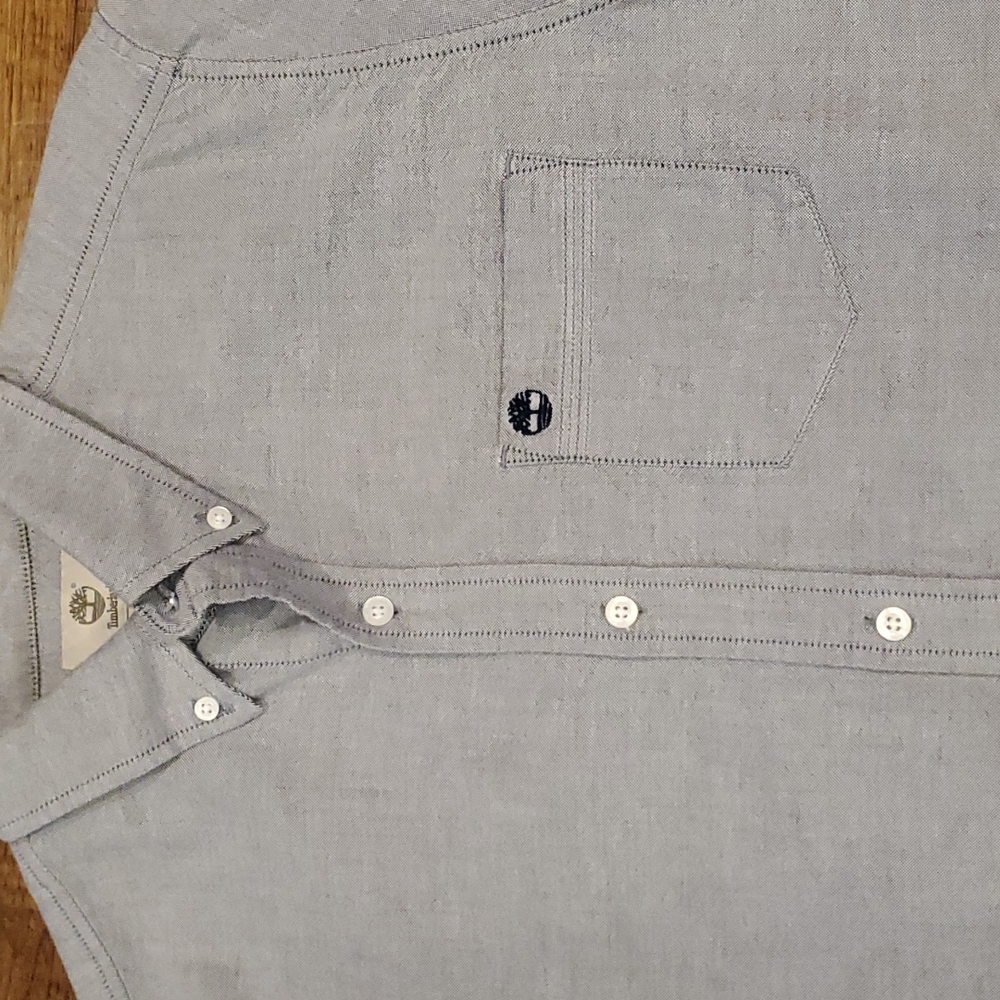 Mens Timberland blue chambray button down shirt size S - Picture 2 of 5